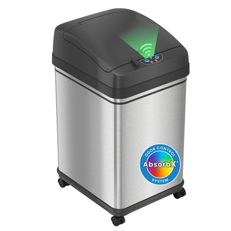iTouchless Glide 8 Gallon Locking Lid Sensor Trash Can with Wheels and Odor Filter, 30 Liter Stainless Steel Rolling Kitchen Garbage Bin, Powered by Battery or AC Adapter Not Included - Image 1